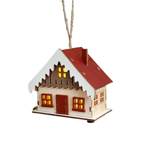DIEKE Chalet de Noël en bois brillant et chaleureux - Maisons de Noël miniatures avec lumière LED - Décoration saisonnière de bureau