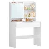 VASAGLE Toeletta con Specchio, Tavolo da Trucco con Armadietto Specchiera e Cassetto, Ripi...