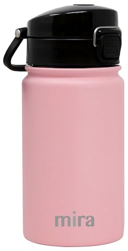 MIRA 12 oz Water Bottle with Spout Lid – Small Portable Vacuum Insulated Stainless Steel Thermo Flask for Travel, Hiking, Gym - Rose Pink