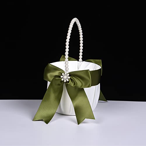 Betaulife Flower Girl Basket For Wedding,Green Pearl Flower Basket For Wedding,Banquet And Decorations. #TOP1