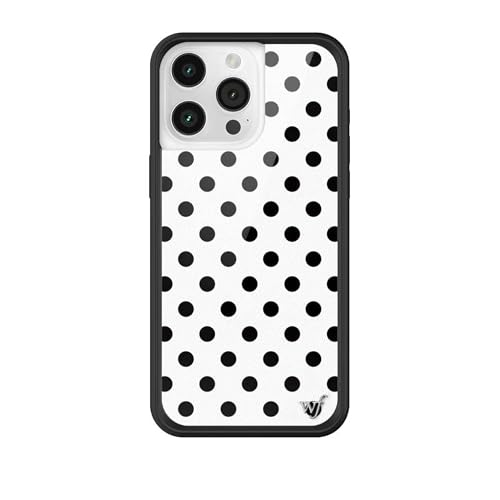 Wildflower Cases - Compatible with iPhone 15 Pro Max | Protective Black Bumper 6.5ft Drop Test Certified Women Owned Small Business | Spots Aesthetic Trendy Cute | Polka Dot - White & Black