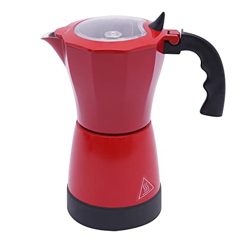 YISSALE Cafetera eléctrica Moka Olla Espresso Moka Maker Cafetera de 300 ml 6 tazas con base (rojo)