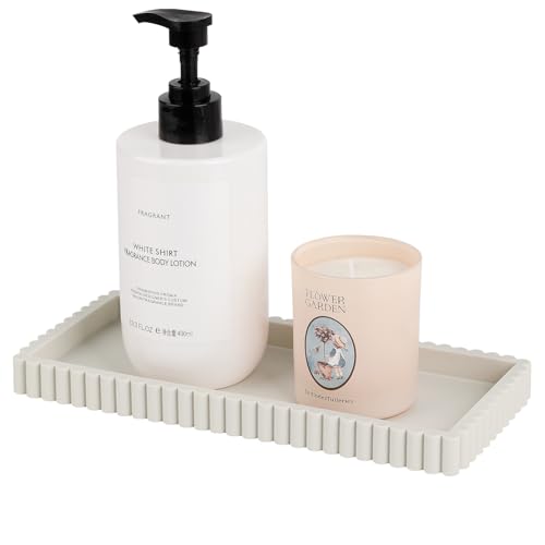 Silicone Bathroom Tray Small Vanity Organizer Rectangle Sink Caddy Sponge Holder Kitchen Counter Decor for Dish Soap Perfume Candle Beige