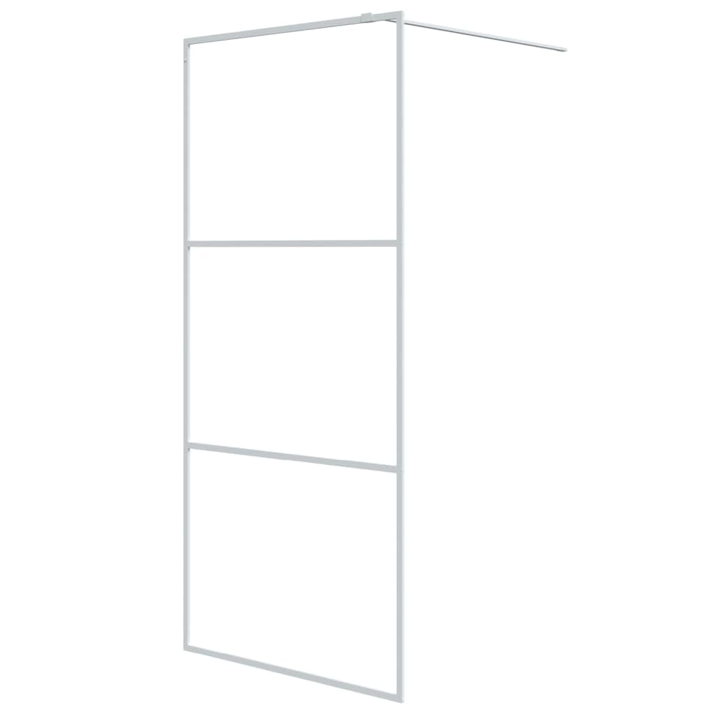 Parete doccia per doccia a pavimento, 90 x 195 cm, in vetro trasparente ESG con telaio in alluminio bianco, per doccia walk-in