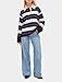 SHBECYDE Women Striped Color Block Polo Sweater Lapel Collared Long Sleeve Knit Rugby Shirt Fashion Fall Clothes Brown Blue