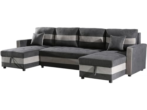 Habitat et Jardin Sofá Convertible panorámico Antoine con Compartimentos portaobjetos - 5 plazas - Gris Oscuro/Gris Claro