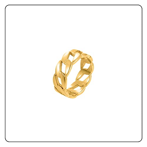 Punk Rock 18K Gold Stainless Steel Cuban Chain Band Ring3