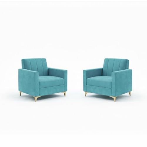 Image of Marvello 3+1+1 Fabric Sofa Set for Living Room | Soft Velvet Upholstery, Sturdy Wooden Frame | Stylish Sofa for Hall & Office Spaces (Sky Blue)