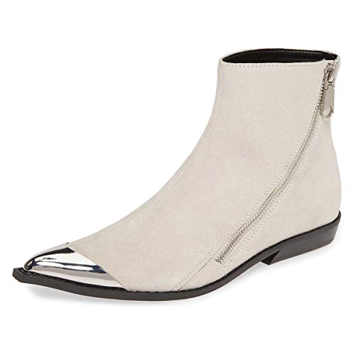 FSJ Women Comfy Western Flat Ankle Boots Low Heel Pointed Toe Side Zipper Booties Dress Daily Work Shoes Size 4-15 US