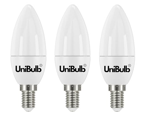 Unibulb E14 SES LED Candle Bulbs, 470 Lumens, Warm White 3000K, 4.2W, 40W Equivalent/Replacement, 25,000hr Lifespan, Pack of 3