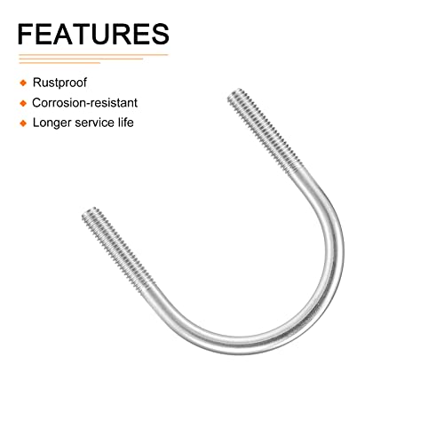 Image of DTGN 1-1 /2 inchx2.36 inch(DXL) Round U-Bolts - 5Pack - Good for Construction Industry - 304 Stainless Steel Round Bend U Bolt - Silver