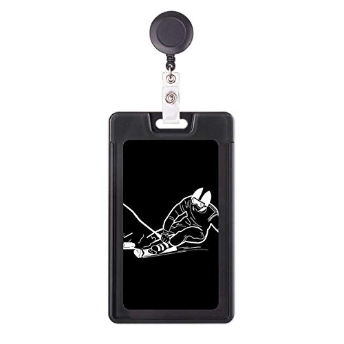 Porte-badge rétractable noir ultra résistant avec cordon extensible motif ski