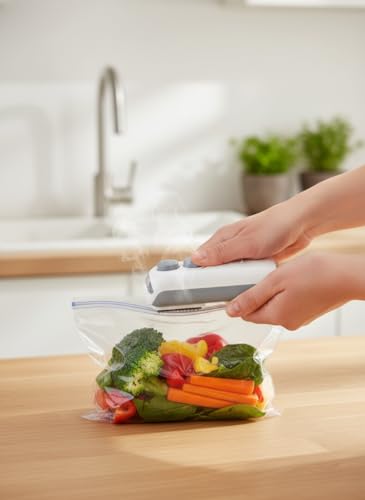 Image of Portable Plastic Sealing Machine - Handheld Food Packet & Bag Sealer, Vacuum & Heat Seal, 2-in-1 USB Rechargeable, Mini Kitchen Gadget for Snacks, Chips, Sandwiches, Airtight Storage