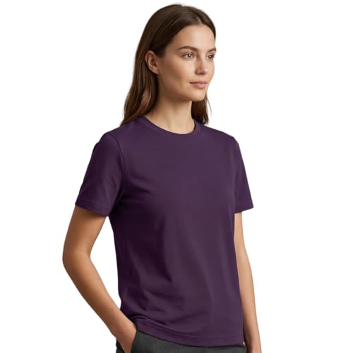 Image of NOBERO 100% Cotton T-Shirts for Women Stylish | Regular Fit | Solid T Shirts for Women 180 GSM Combed Cotton | Crew Neck Half Sleeve