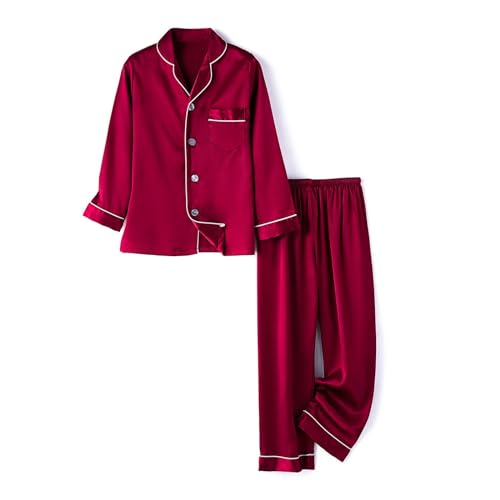 Tween 𝗦ilk 𝐏a𝐣ama Set Long Sleeve Button Down 𝐋oun𝐠ewear Satin 𝐏ajamas and Long Pants Sl𝐞epwear Girls Boys 𝐏𝗝s2