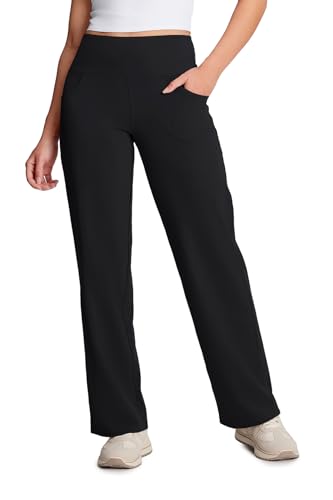 Yogipace Petite/Regular/Tall Women's High Rise Wide Leg Pants with Pockets Yoga Travel Lounge Trousers