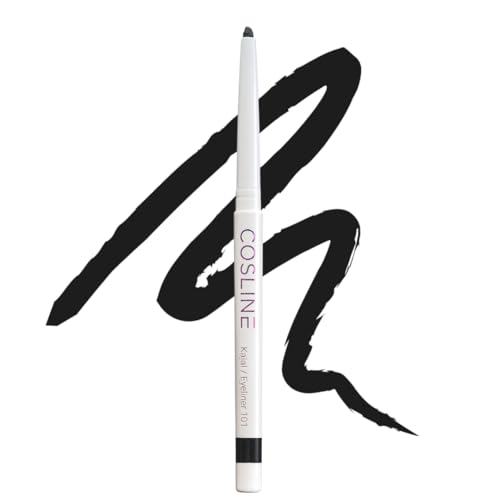 COSLINE Kajal und Eyeliner 101 Schwarz, Wasserfester Kajal, Verschmiert nicht, Schwarzer Augenstift & Lidstrich, Weiches Auftragen, Starke Pigmentierung, Vegan, Made in Germany