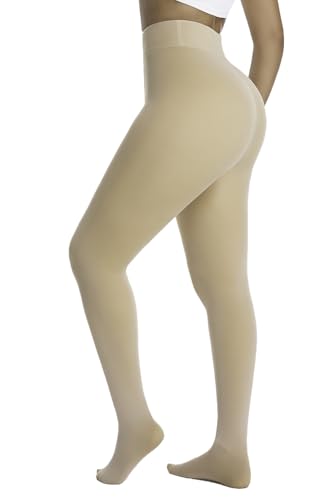 DIKER Medias Térmicas Mujer Invierno - Leotardos Mujer de Forro Polar, Medias Térmicas de Alta Elasticidad con Cintura Alta y Versión Alargada, Color Carne