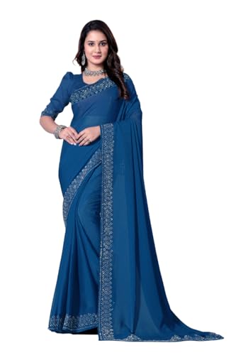 Image of FASHION Women's Trendy Banarasi Kanjivaram Navy Color Art Silk Saree with Blouse Material