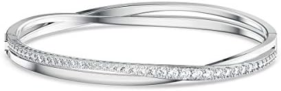 Swarovski Bracciale rigido Twist, Bianco, Placcato rodio