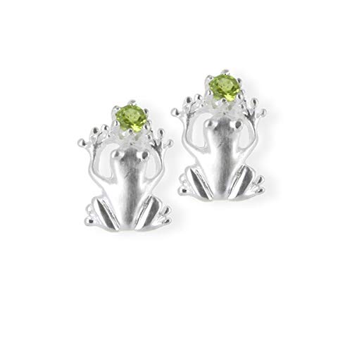 Preisvergleich Produktbild Drachenfels kleine Frosch Ohrstecker mit Peridot in Echtsilber / Kollektion Froschkönig / Mittlere Frosch-Ohrringe aus 925 Sterlingsilber für Damen
