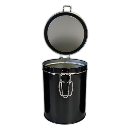 SHC Web Black Clip Lid Kitchen Storage Canister Airtight - Tea/Coffee/Sugar/Biscuits/Food - 700ml 1 Pint Metal Tin