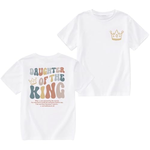 Christian Shirts for Girls Cute Daughter of The King Letter Faith Tshirt Preppy Graphic Tees Youth Cotton Casual Top