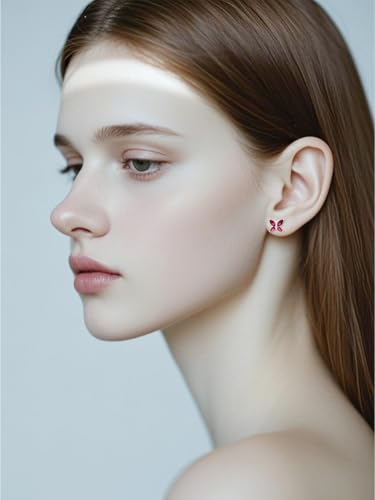 Seiyang Butterfly Birthstone Earrings 925 Sterling Silver Butterfly Hoop Huggie/Stud Earrings with 12 Months Birthstone Birthday Jewelry Gifts for Women Mom Her2