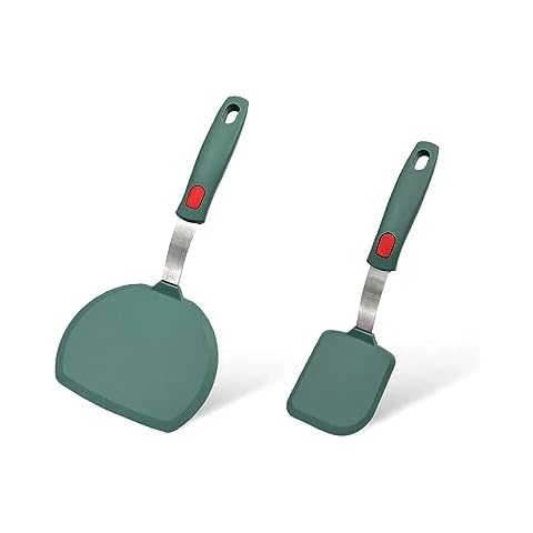 Contiup Kitchen Spatula,Fish Spatulas For Nonstick Cookware Set of 2 Silicone Pancake Spatula Turner Flexible Silicone Spatulas Turner Set For Cooking and Baking(Green) Cover