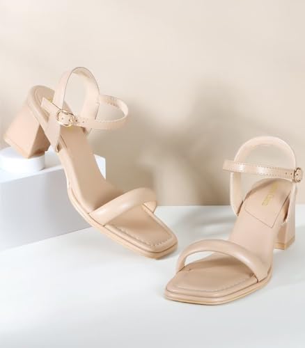 Image of Women's Chunky Block Heeled Sandals Open Toe Strappy Heel | 2.56 Inches Open Toe Ankle Strap Block High Heel Sandal Dress Dancing Sandals Daily Work Party Shoes