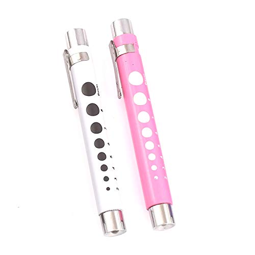 LAJA Imports Pen Light with Pupil Gauge Led Penlight for Doctor Nurse Diagnostic Batteries Free 2ct. Pink and White