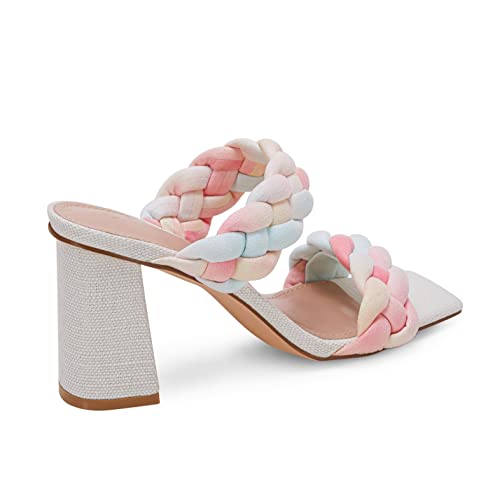Syktkmx Women'S Braided Heeled Sandals Backless Square Open Toe Block Slide Sandals thumb #2