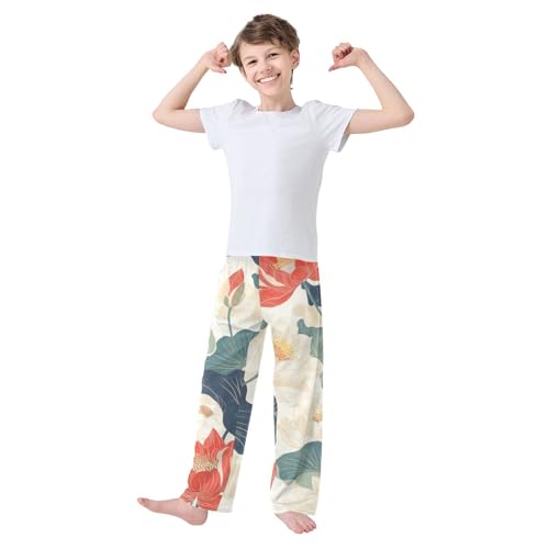 ZZXXB Lotus Flower Boys Long Pants Soft Trousers Elastic Waist Kids Lounge Bottoms with Pockets S-XL3