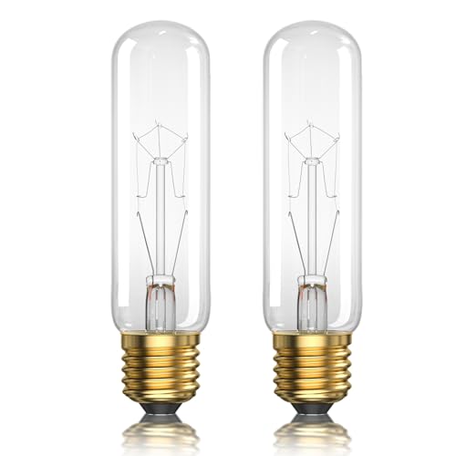 TrustWheel 40W T10 120V Light Bulbs,E26 40 Watt Bulbs for Curio Cabinet, Piano Light Bulb, Displays, Showcases, Clear Tubular Appliance Bulbs, 2500K Warm White, Dimmable, 2 Pack