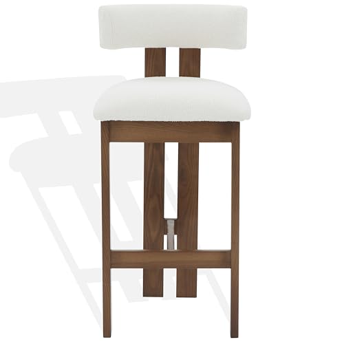 Taburete de bar SAFAVIEH Colección Couture Macey, altura de asiento 30 pulgadas, color marfil/avellana, tapizado en bouclé