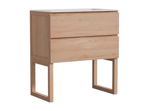 Vente-unique-Mueble de baño de Roble Macizo con Lavabo encastrado - Natural Claro - 80 cm - TARELO