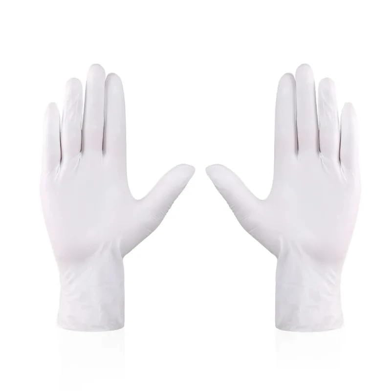 Guantes desechables de nitrilo blanco, sin polvo, látex, talla XS/XL, for limpieza, salones belleza, laboratorios y cuidado mascotas, 20/50/100 unidades(100 pcs,L)