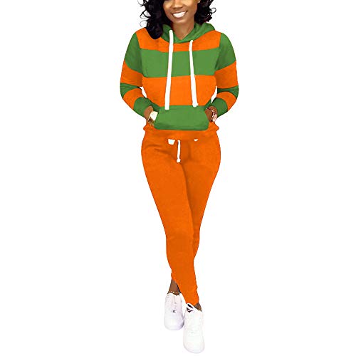 Nimsruc Womens 2 Piece Tracksuit Long Sleeve Casual Patchwork Hooded Collar Pants Set