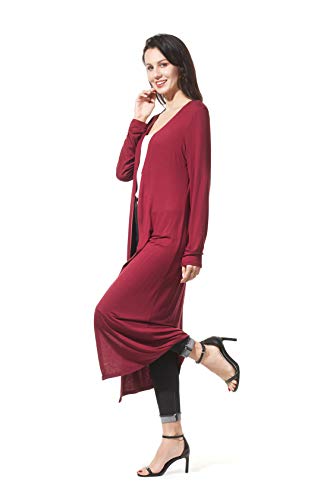 Image of Women's Solid Sweater Essential Duster Long Cascading Open Front Lightweight Blue Cardigan