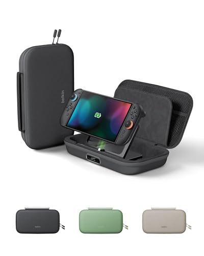 Belkin Nintendo Switch 2 Charging Case Pro 10000mAh Power Bank 30W Fast Charging w/Kick Stand - Custom Fit Hard Shell Carrying Case 12 Game Card Slots AirTag Holder Digital Display - Black