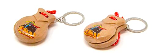 2 X Natural Llavero. Mini Castañuelas. Pequeño Llavero De Instrumento Musical. Baile Flamenco. Pequeña. Español De España