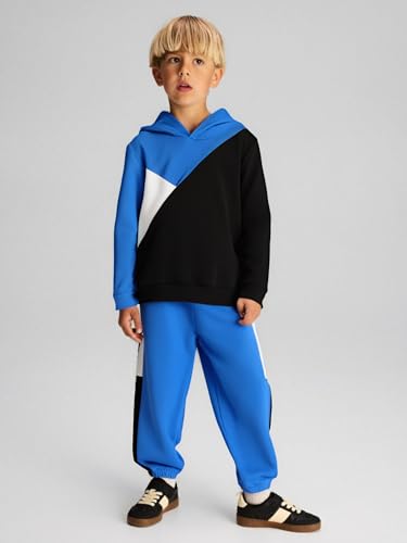 Image of Boys Clothes 2pcs Tween Boy Color Block Hoodie + Pants Little Boys Fall Winter Outfits Set, 4-12 Years