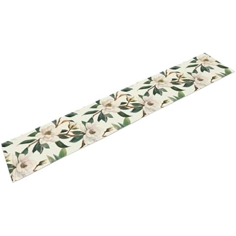 White Magnolia Flowers Table Runner,Seasonal Farmhouse Indoor Kitchen Dining Table Decorations for Holiday Home 13x72 Inch Cover
