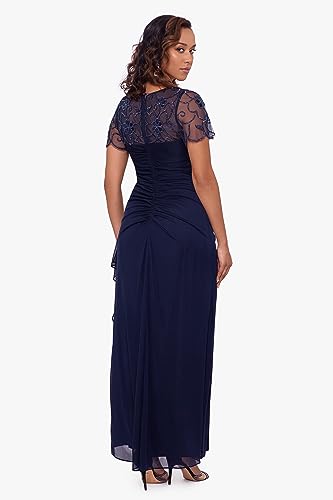 Image of Xscape Women's Long Beaded Sequin Illusion Neckline Jersey Dress (Reg and Petite)