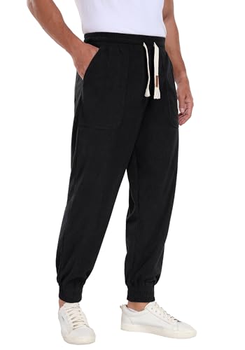 Askdeer Mens Corduroy Joggers Pants Casual Cargo Pants Drawstring Elastic Waist Baggy Tapered Sweatpants with 3 Pockets Black3
