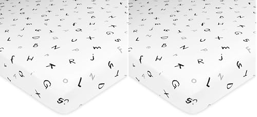 Image of TL Care 100% Natural Cotton Fitted Mini Crib Sheet 38 inch x 24 inch - Soft & Breathable Small Nesting Portable Crib Sheet, Fits Pack N Play Mattresses, Alphabet, for Boys & Girls (Pack of 2)
