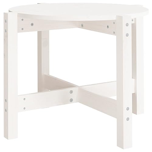 QJBSAVVA Table basse blanche Ø 62,5 x 45 cm en bois massif de pin rond, table d'appoint moderne pour salon, table en bois stable avec grain naturel, table...