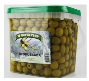 Générique Olives Vertes Dénoyautées, Seau 2 kg (Poids Net Égoutté 1,1 kg), Chair Ferme et Savoureuse, Sans Gluten, Végétarien