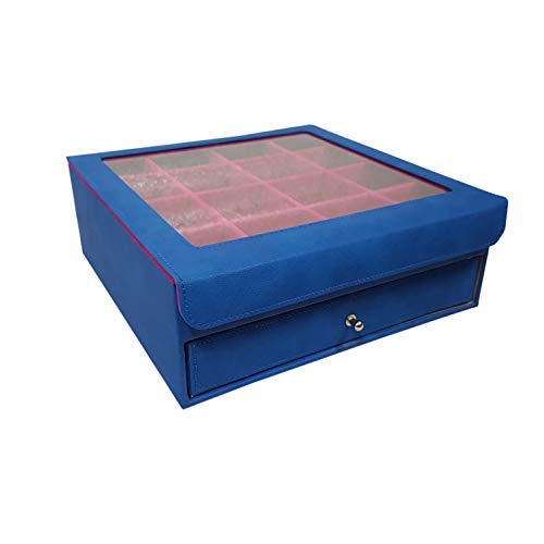 Boîte boutons de manchette Aport double étage, le cadeau parfait en similicuir bleu maquillage