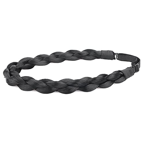 DIGUAN Chubby Narrow Synthetic Hair Braided Headband Classic Chunky Plaited Braids Elastic Stretch Hairpiece Women Girl Beauty accessory, 58g (Black)